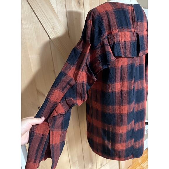 BCBGeneration | Red Black Plaid Long Sleeve Shirt Dress | Size Large - Picture 7 of 11